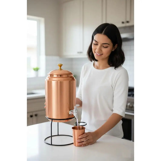5L Copper Water Dispenser with Tap & Mug Set