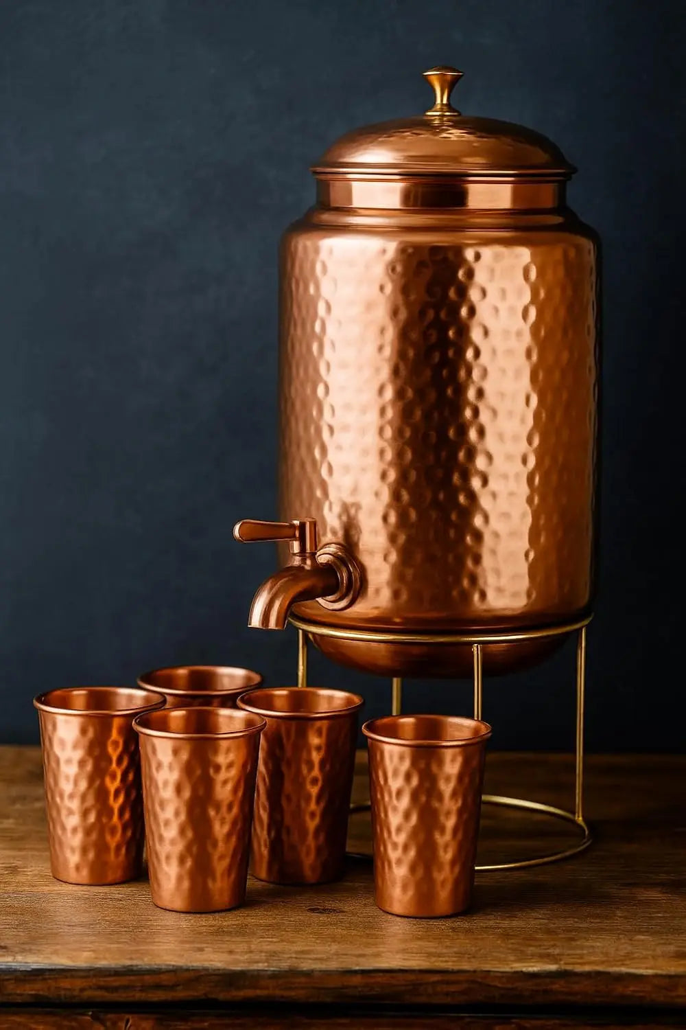 6.5L Pure Copper Water Dispenser with Tap & 4 Cup Set