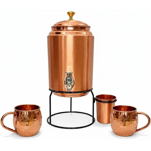 5L Copper Water Dispenser with Tap & Mug Set