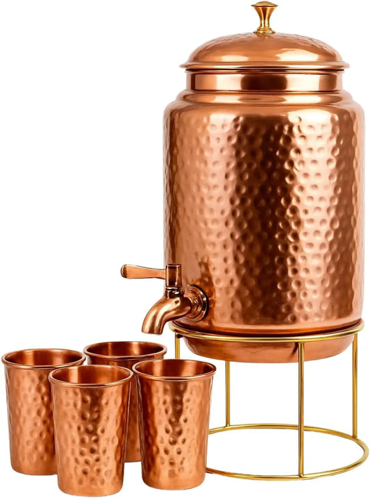 6.5L Pure Copper Water Dispenser with Tap & 4 Cup Set